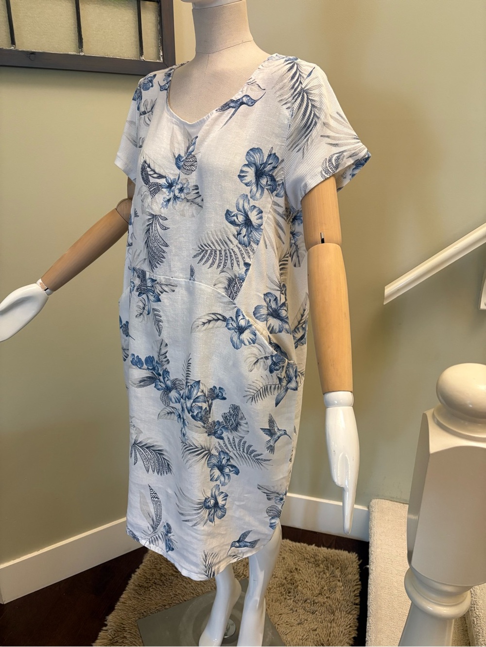 Beautiful Linen/Cotton Made in Italy Dress OneSize (fit 10-16) w/Front Pockets